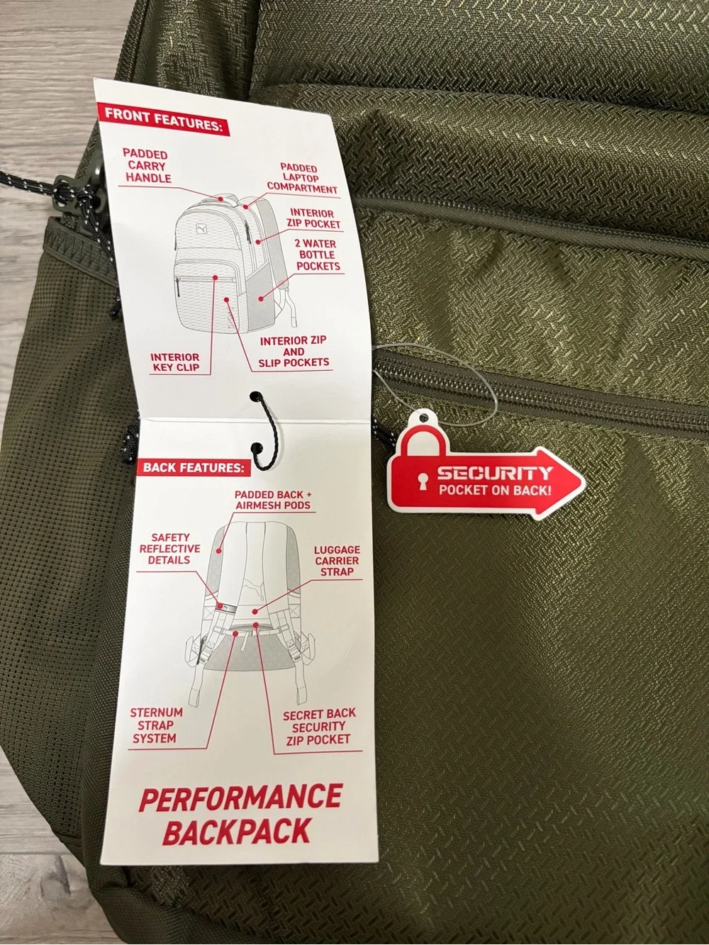 PUMA Olive Green Performance Backpack